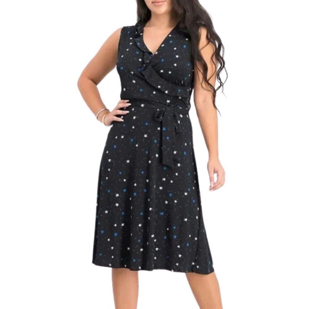 Leota Felicity Moon Star Galaxy Sleeveless Perfect Wrap Midi Dress NWT